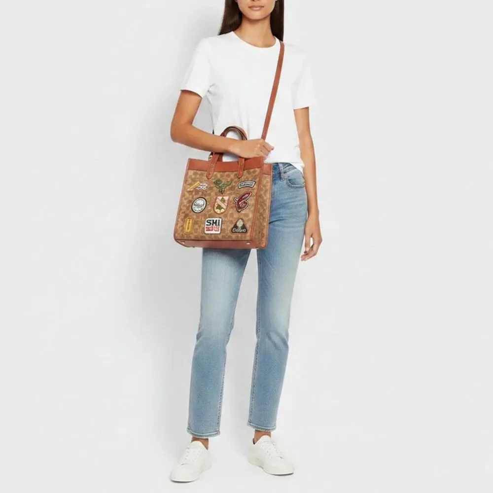 Coach Field Patches Brown Signature Coated Canvas And Leather Tote